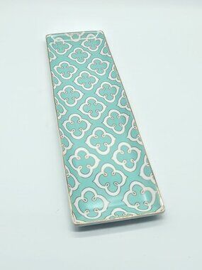 Rosanna Alhambra Turquoise Blue Gold Moroccan Trellis Ceramic Tray